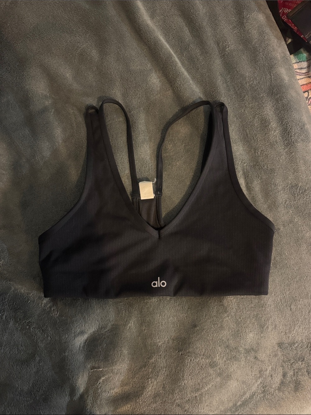 ALO Yoga Black Ribbed V-Neck Sports Bralette
